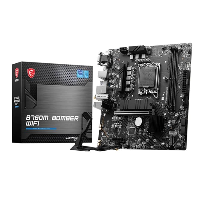 MSI B760M Bomber WiFi Motherboard, Micro-ATX - Supports Intel 12th & 13th Gen Core Processors, LGA 1700 - DDR5 Memory Boost 6400MHz/MAX, PCIe 4.0 x16 Slot, M.2 Gen4 Slot