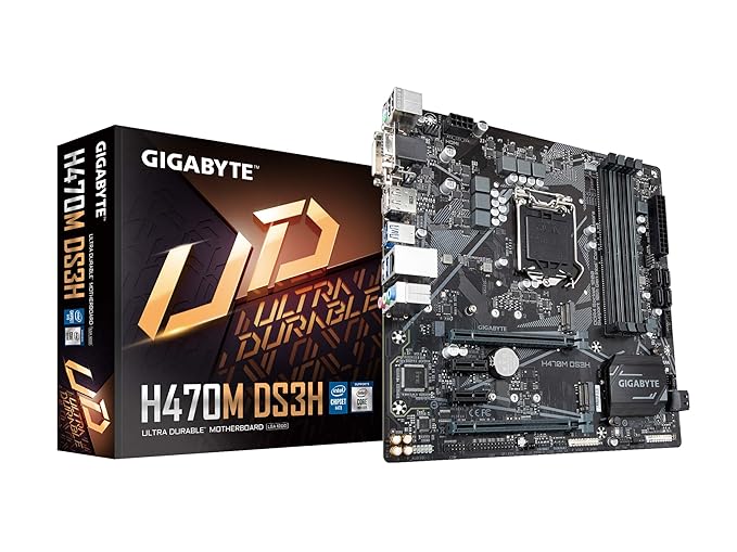 GIGABYTE H470M DS3H Micro-ATX Motherboard | USB 3.2 Gen1 Type-C | Dual NVMe PCIe Gen3 x4 M.2 Slots | 2-Way Crossfire Multi-Graphics | RGB Fusion 2.0