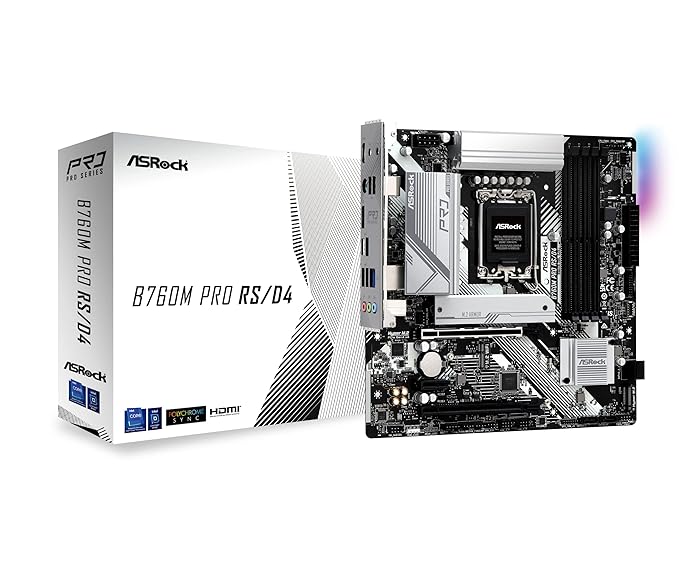 ASRock B760M Pro RS/D4 Motherboard, Compatible with Intel 12th and 13th Generation CPU (LGA1700), B760 Chipset, DDR4 Micro ATX Motherboard