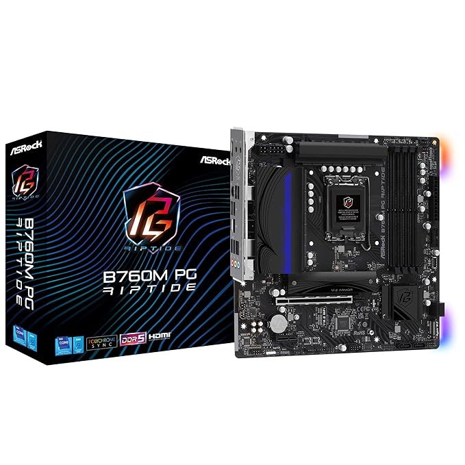 ASRock B760M PG Riptide Intel 12th & 13th Generation CPU (LGA1700) B760 Chipset, DDR5 Micro ATX Motherboard