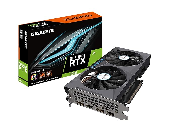 GIGABYTE GeForce RTX 3060 Eagle OC 12G Graphics Card, 2X WINDFORCE Fans, 12GB 192-bit GDDR6, GV-N3060EAGLE OC-12GD Video Card