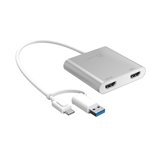 j5create USB-C to Dual HDMI Multi-Monitor Adapter with USB Type-A convertor | 4K + 2K | Compatible with Windows and Mac (JCA365)