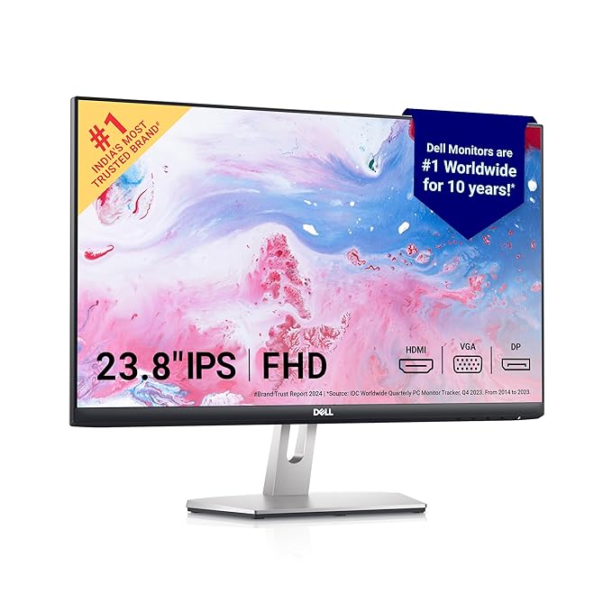 Dell S2421HNM 23.8" (60.5cm) FHD Monitor 1920x1080 Pixels @75Hz, IPS Panel, 3-Year Warranty, 99% sRGB, Low Blue Light Technology, Ultra-Thin Bezel, HDMI x2, Tilt