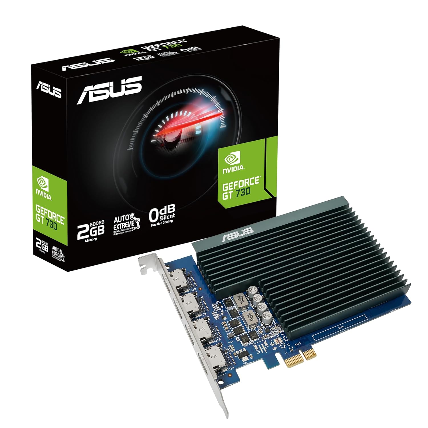 ASUS GeForce GT 730 2GB GDDR5 PCI-E Graphics Card, 64-Bit, 4 HDMI Ports, 384 CUDA Cores, 3-Year Warranty, Supports 4 Simultaneous Displays (GT730-4H-SL-2GD5)