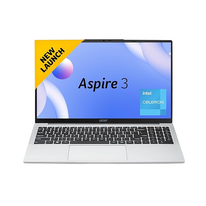 Acer Aspire 3 Laptop | Intel Celeron N4500 Processor | 8GB LPDDR4X SDRAM | 512GB SSD | Windows 11 Home | 38 WHR Battery | HD Webcam | 15.6" HD Display | Pure Silver | 1.5 KG | A325-45